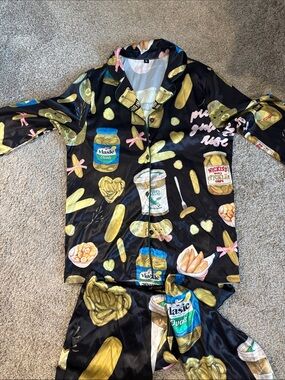 Adult Black Pickle & Snack Print Pajama Set